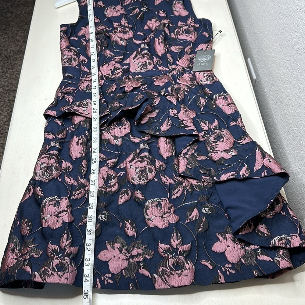NWT‎ Vince Camuto Navy Floral Jacquard Ruffle Cocktail Dress Size 4 - Picture 14 of 14